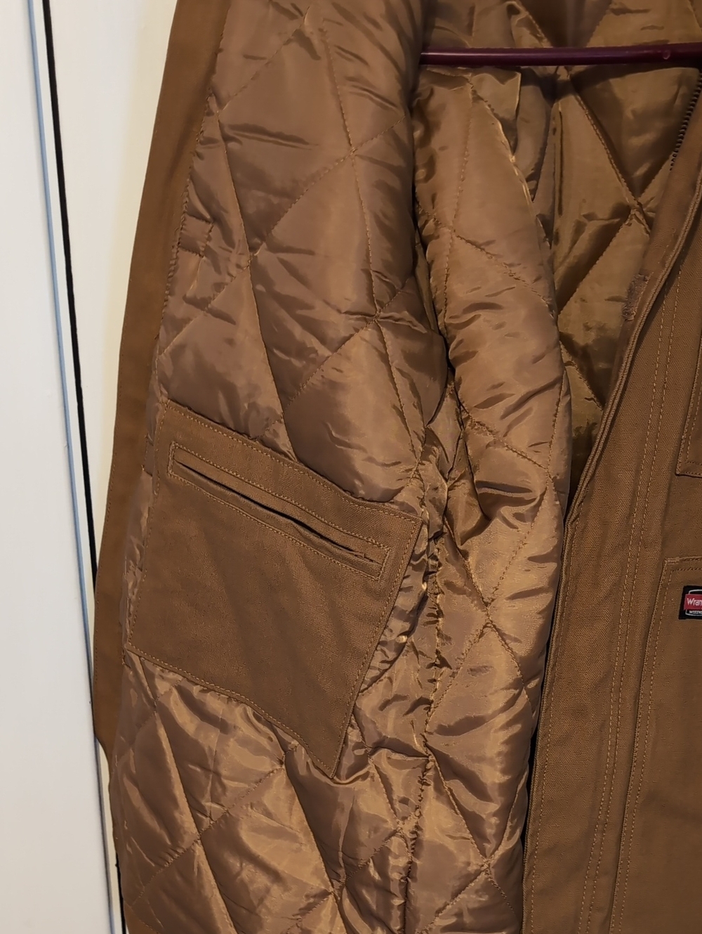 Wrangler Workwear tan jacket with dark brown corduroy collar Size Small 34-36 - Picture 5 of 7